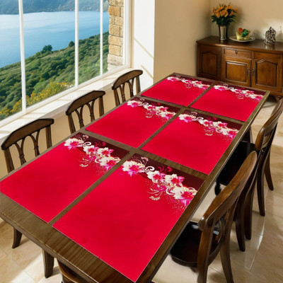 REVEXO Rectangular Pack of 6 Table Placemat(Red, PVC)