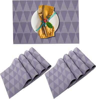 YELONA Rectangular Pack of 8 Table Placemat(Grey, PVC)