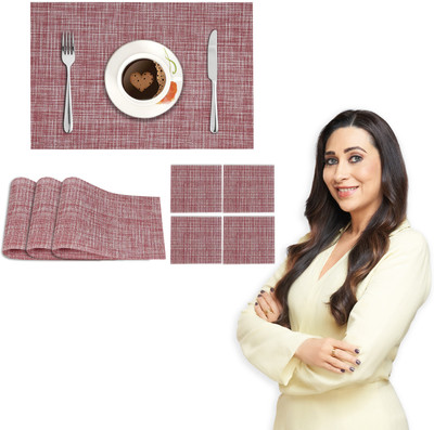 HOKiPO Rectangular Pack of 4 Table Placemat(Red, PVC)