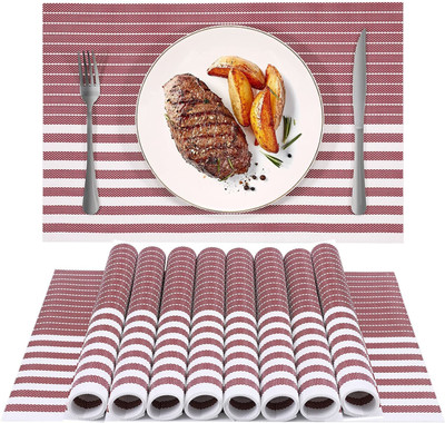 KitchEase Rectangular Pack of 8 Table Placemat(Maroon, White, PVC)