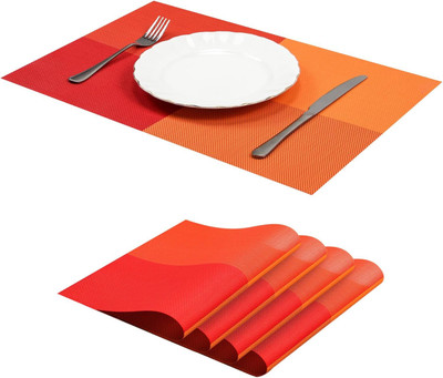 Lellow Rectangular Pack of 4 Table Placemat(Red, Orange, PVC)