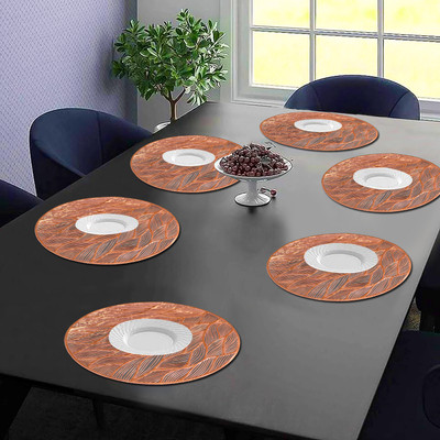 Castle Decor Round Pack of 6 Table Placemat(Brown, PVC)