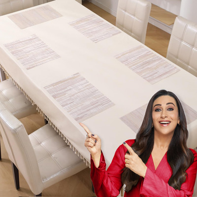 HOKiPO Rectangular Pack of 6 Table Placemat(Beige, PVC)