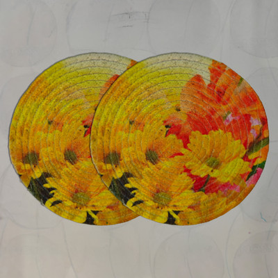 Artistic Den Round Pack of 2 Table Placemat(Yellow, Cotton)