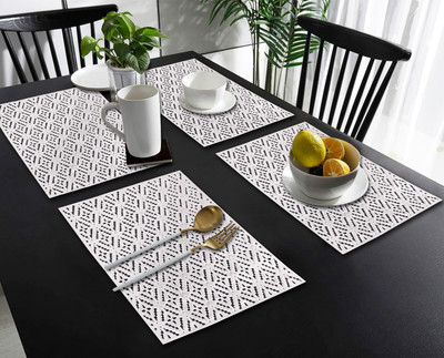 Castle Decor Rectangular Pack of 4 Table Placemat(Silver, PVC)