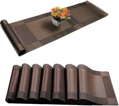 Baskety Rectangular Pack of 7 Table Placemat(Brown, PVC)