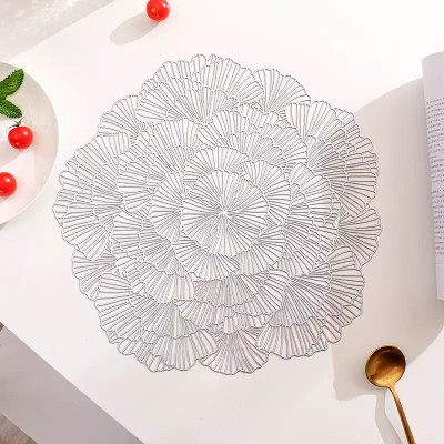 KRITVI ENTERPRISES Round Pack of 2 Table Placemat(Silver, Polyester)