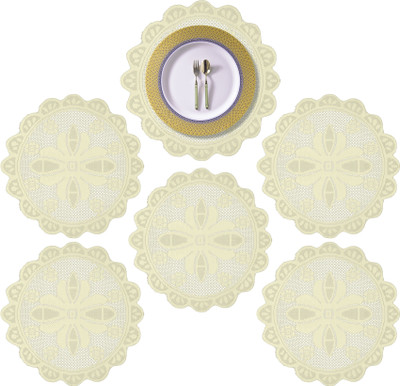 KUBER INDUSTRIES Round Pack of 6 Table Placemat(Yellow, Cotton)