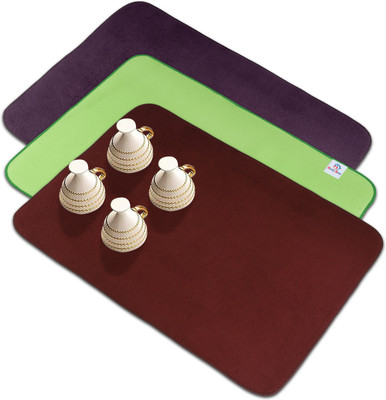 Heart Home Rectangular Pack of 3 Table Placemat(Multicolor, Microfibre)