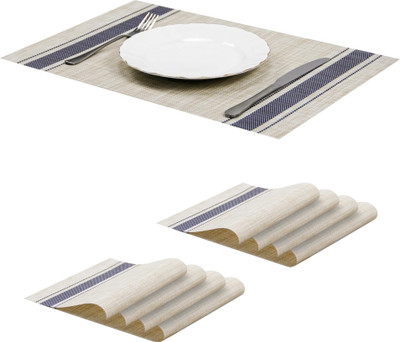 Lellow Rectangular Pack of 8 Table Placemat(Beige, White, Dark Blue, PVC)