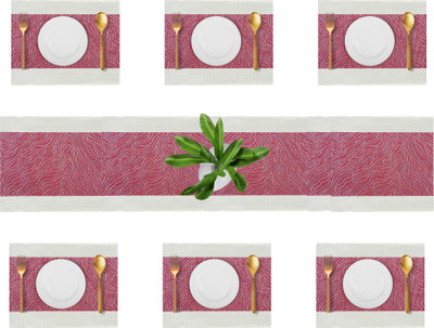 YELONA Rectangular Pack of 7 Table Placemat(Maroon, White, PVC)