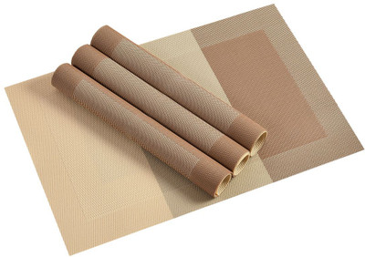 YELLOW WEAVES Rectangular Pack of 4 Table Placemat(Beige, Brown, PVC)