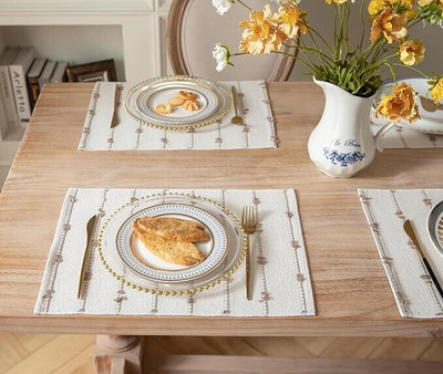 SLAZIE Rectangular Pack of 4 Table Placemat(Beige, Cotton)