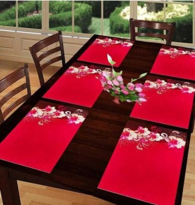 LOTUSKING Rectangular Pack of 6 Table Placemat(Red, PVC)