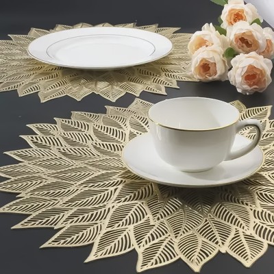 Kanushi Industries Round Pack of 4 Table Placemat(Gold, PVC)