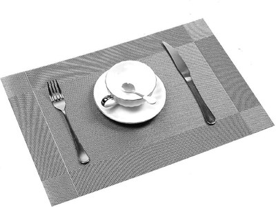 Gomnik Rectangular Pack of 4 Table Placemat(Grey, Polyester)