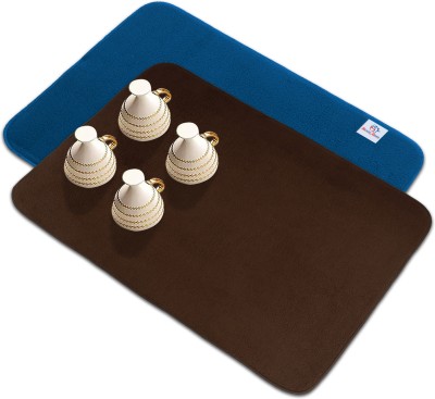 Heart Home Rectangular Pack of 2 Table Placemat(Blue, Brown, Microfibre)