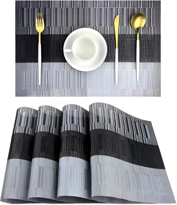 Glitzn Rectangular Pack of 4 Table Placemat(Grey, Black, PVC)