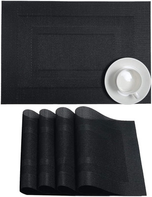 DANSR Rectangular Pack of 4 Table Placemat(Black, Polyester)