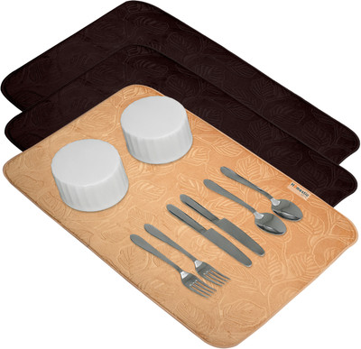 HOMESTIC Rectangular Pack of 3 Table Placemat(Multicolor, Microfibre)