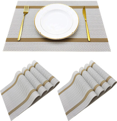 YELONA Rectangular Pack of 8 Table Placemat(Beige, Gold, PVC)