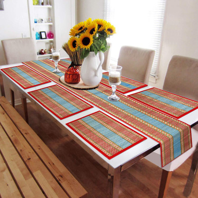 HOKiPO Rectangular Pack of 7 Table Placemat(Red, River Grass)