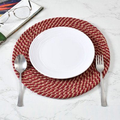 HOMADORN Round Pack of 2 Table Placemat(Red, Jute)