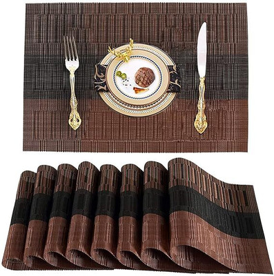 Blossom Creation Rectangular Pack of 6 Table Placemat(Brown, Black, PVC)