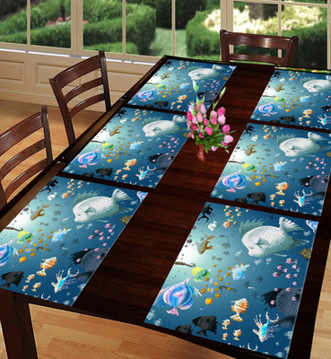 SANRAKSSHAN Rectangular Pack of 6 Table Placemat(Dark Blue, PVC)
