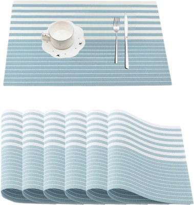 Naidev Rectangular Pack of 6 Table Placemat(Light Blue, PVC)