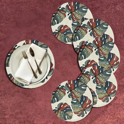 Artistic Den Round Pack of 6 Table Placemat(Brown, White, Cotton)
