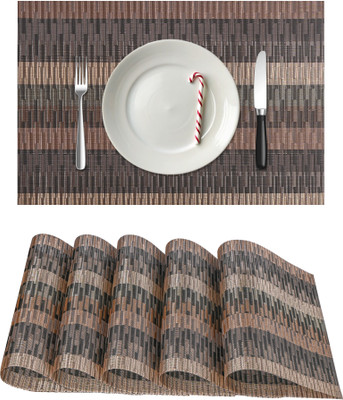 KUBER INDUSTRIES Rectangular Pack of 6 Table Placemat(Brown, Polyester)