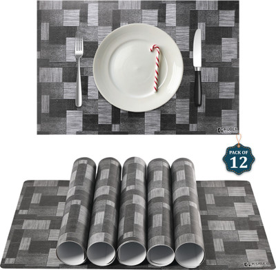 KUBER INDUSTRIES Rectangular Pack of 12 Table Placemat(Grey, PVC)