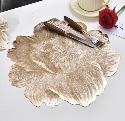 CASA FURNISHING Oval Pack of 4 Table Placemat(Gold, White, PVC)