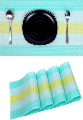 UniKart Rectangular Pack of 4 Table Placemat(Light Blue, PVC)