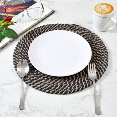 HOMADORN Round Pack of 2 Table Placemat(Blue, Jute)