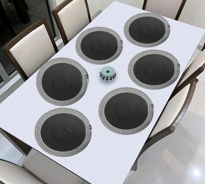 SIYA TEXTILES Round Pack of 6 Table Placemat(Black, Cotton)