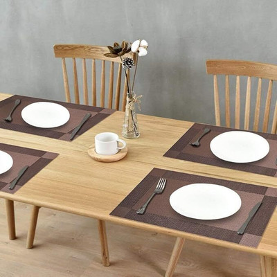 Jiyancreation Rectangular Pack of 4 Table Placemat(Brown, Black, PVC)