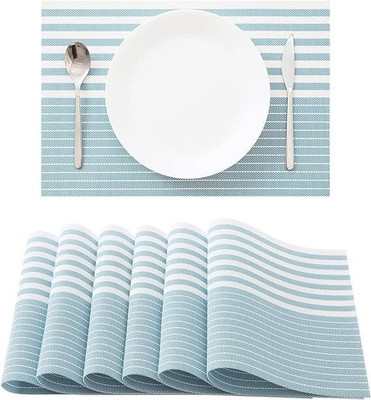 DANSR Rectangular Pack of 6 Table Placemat(Light Blue, PVC)