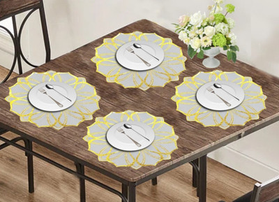 Romiz Round Pack of 4 Table Placemat(Gold, Polyester)