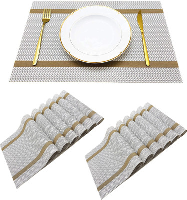 Daidokoro Rectangular Pack of 12 Table Placemat(Beige, Gold, PVC)