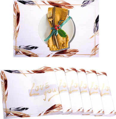 UniKart Rectangular Pack of 6 Table Placemat(White, Gold, PVC)