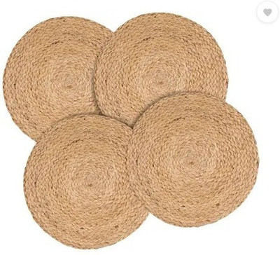 SIYA TEXTILES Round Pack of 4 Table Placemat(Brown, Jute)