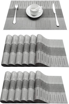 YELONA Rectangular Pack of 12 Table Placemat(Grey, PVC)