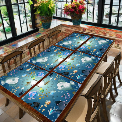 REVEXO Rectangular Pack of 6 Table Placemat(Light Blue, PVC)
