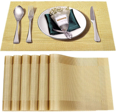 Sugalsu Rectangular Pack of 6 Table Placemat(Gold, PVC)