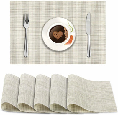 HOKiPO Rectangular Pack of 6 Table Placemat(Beige, PVC)