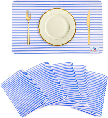 Heart Home Rectangular Pack of 6 Table Placemat(Blue, PVC)