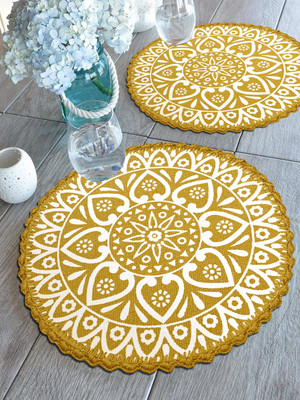 Saral Home Round Pack of 2 Table Placemat(Yellow, Cotton)