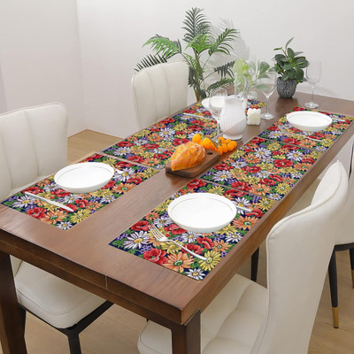 PRAKARTIK Rectangular Pack of 6 Table Placemat(White, Green, Cotton)